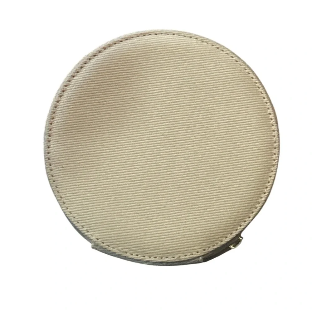 Burberry Goddess Round Canvas Cosmetic Pouch Off-White Gold Zipper Case
